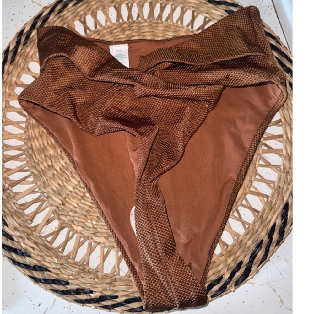 Aerie Real Good High Cut Cheeky Bikini Bottoms Copper Brown Textured XS NWT